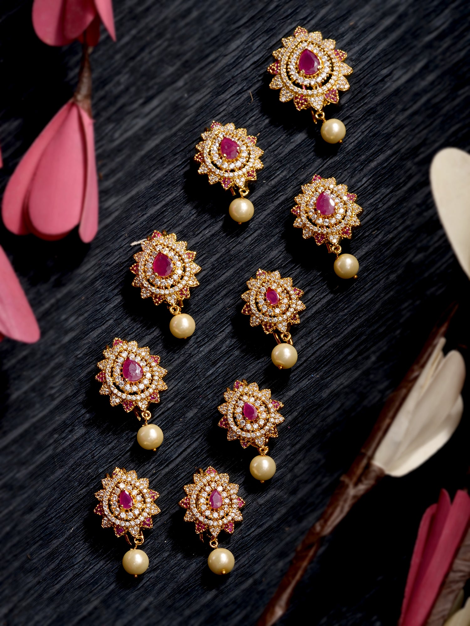 Set of 9 Gold Toned Red AD Beads Chotis, zaveri pearls, sale price rs, sale price, sale gold plated, sale gold, sale, rubans, ring, regular price, priyassi jewellery, kushal's - Saraf RS Jewe